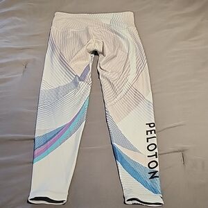 Peloton White and Blue Leggings with Dynamic Stripes